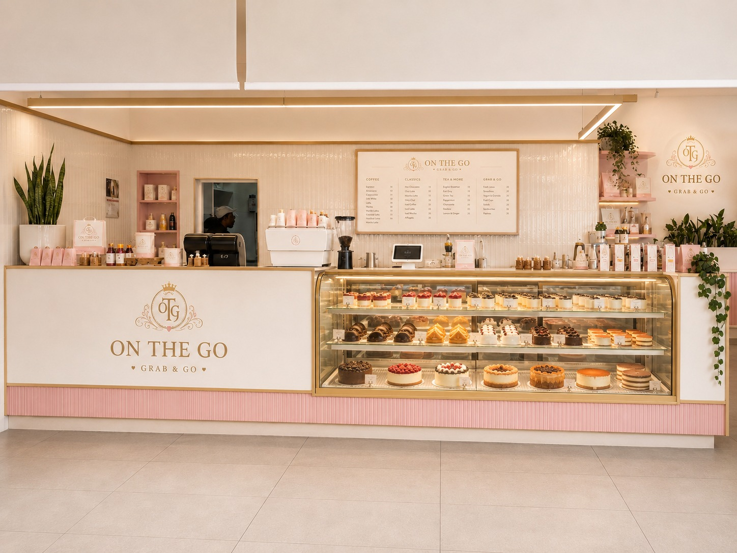 On The Go counter with menu board and pastry display